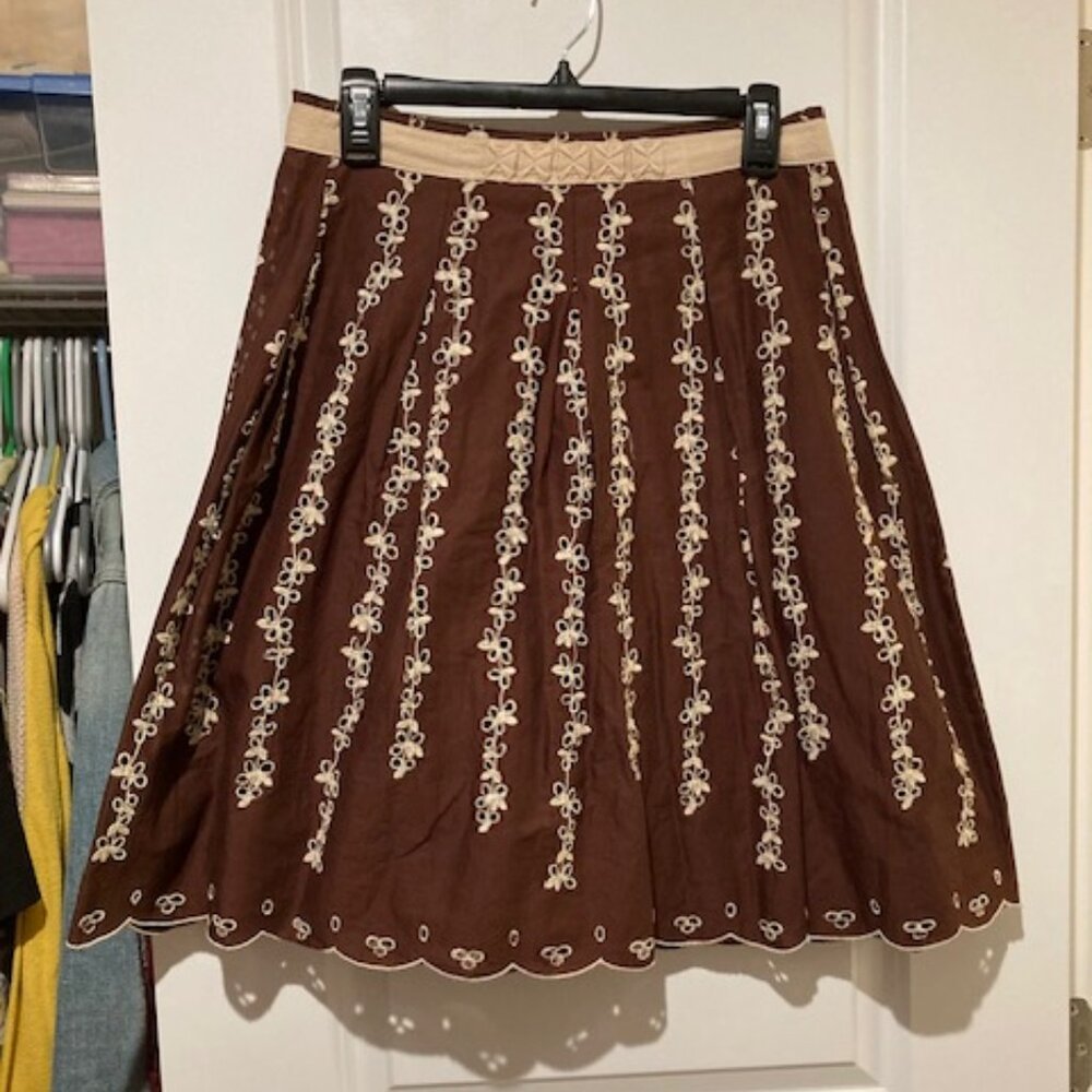 b.i.y.a.y.c.d.a. CAREER Skirt Women's Brown with Off White Lace Trim SIZE MEDIUM